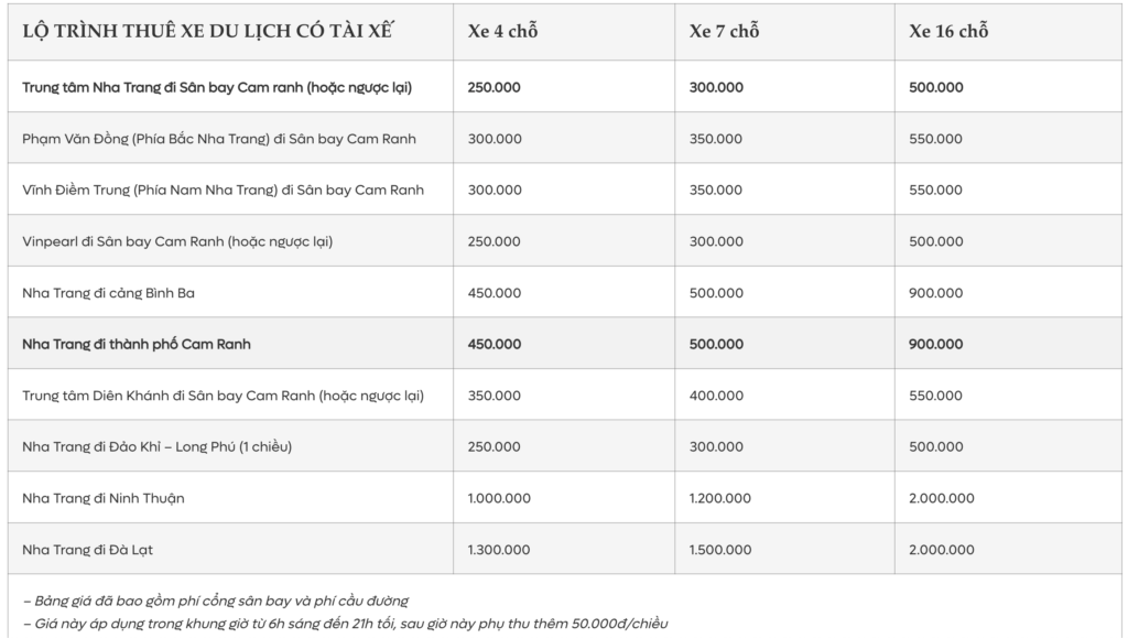 dịch vụ thuê xe đưa đón sân bay cam ranh giá tốt